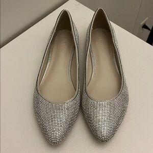 Rhinestone Embellished Silver Flats